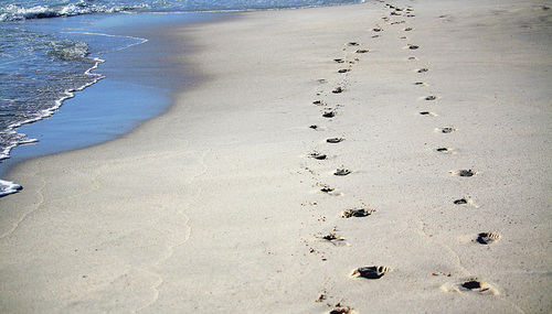 Was in Sand geschrieben steht wird bald vom heranschwappenden Wasser weggespült.   