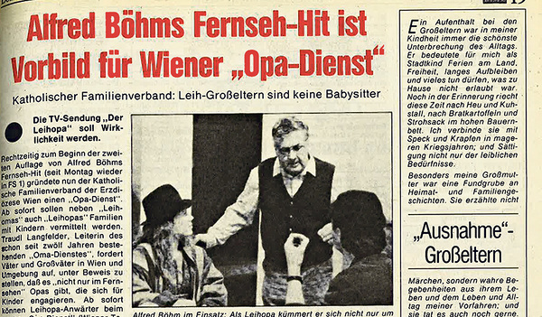 Alfred Böhm kümmerte sich 1986 in seiner Rolle als „Leihopa“ nicht nur um die Kleinen, er hatte auch bei Paarproblemen Ratschläge.