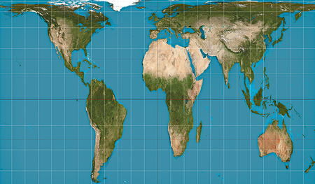 Wird die Weltkugel anders als gewohnt dargestellt, ergibt sich eine andere Sicht unserer Erde. Diese Darstellung heißt Gall-Peters-Projektion und gibt die Flächen der Kontinente und Länder wahrheitsgetreu wieder. Afrika ist so viel größer.