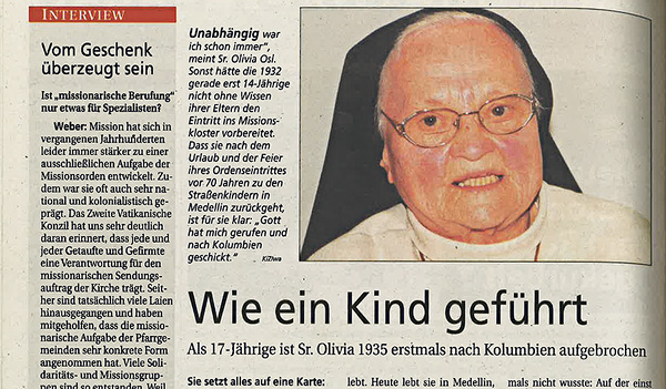 Sr. Olivia Osl wirkte auch mit 84 Jahren noch als Missionarin in Kolumbien.   