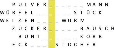 Welche „weißen“ Worte ergeben sowohl mit dem Wort davor als auch mit dem danach einen Sinn?  Viel Spaß beim Raten wünscht dir KiKi.