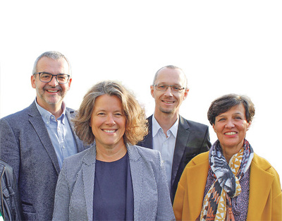 Pfarrgemeinde-Team im Pastoralamt Linz: Bruno Fröhlich (SeelsorgeteamReferent), Beate Schlager-Stemmer (PGR-Referentin), Reinhard Wimmer (Seelsorgeteam-Referent) und Monika Heilmann (Abteilungsleiterin Pfarrgemeinde und Spiritualität)