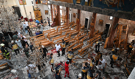 Die zerstörte Kirche St. Elias in Damaskus nach einem Selbstmordanschlag, bei dem mindestens 25 Menschen getötet wurden. 