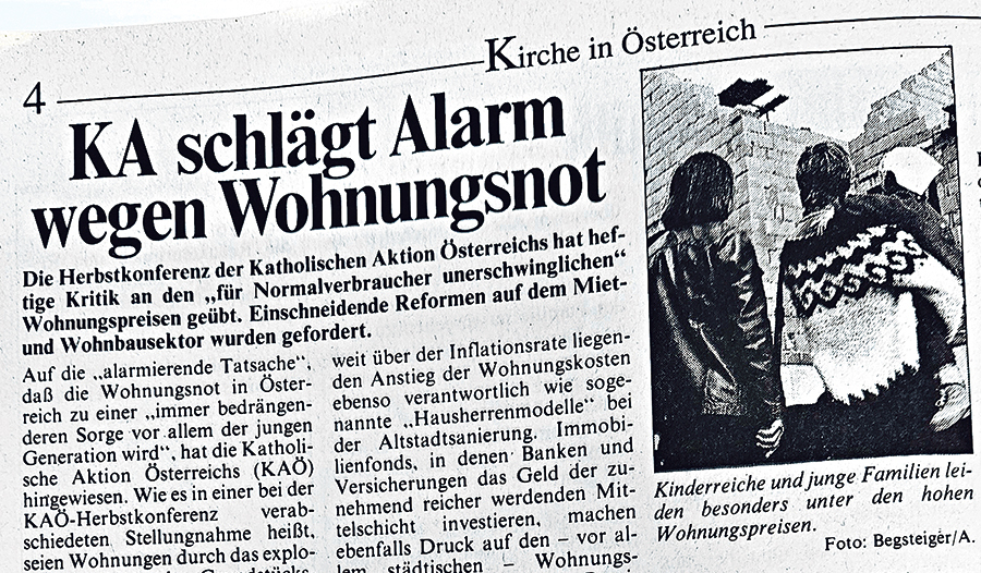 Vor 35 Jahren  beschäftigte die Kirchenzeitung das Thema Wohnungsnot.  