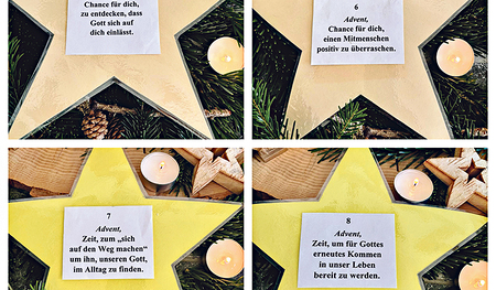 Einfache, aber spirituell tiefgehende Sätze finden sich am Leonsteiner Adventfenster.