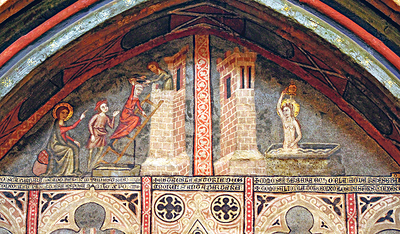 Bemerkenswerte Darstellung in der alten Kathedrale von Salamanca: Die heilige Barbara tauft sich selbst.