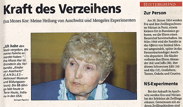 Eva Mozes Kor sprach über die Macht des Verzeihens. 