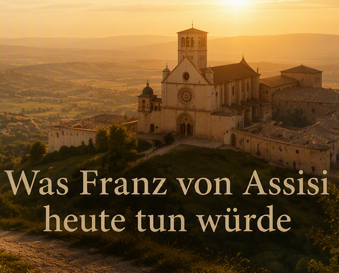 Bild von Assisi mit dem Text 'Was Franz von Assisi' heute tun würde.