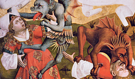 Meister der Wartberger Kilianslegende, Teufel bestrafen die Mörder Kilians, um 1470/80, Wartberg an der Krems, Pfarrkirche