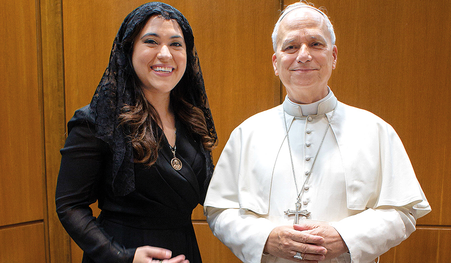 Maria Montserrat Alvarado, damals Präsidentin und Geschäftsführerin von EWTN News, im September 2025 bei Leo XIV.  