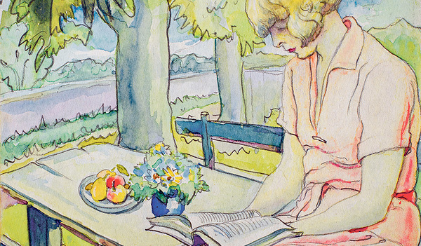  „Lesende Frau im Garten“ von Ida Maly