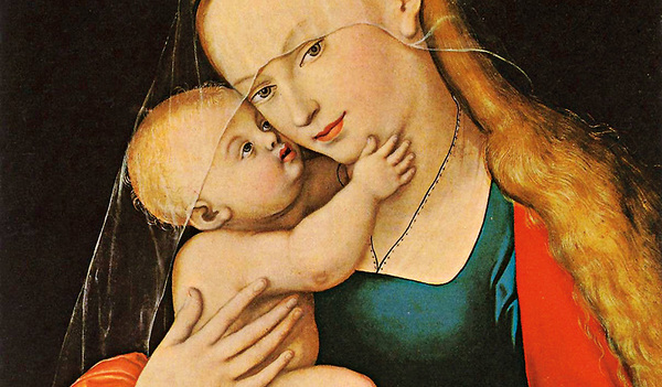 Gnadenbild Mariahilf (Ausschnitt). Das Hoch-altarbild des Doms zu St. Jakob in Innsbruck ist ein Werk von Lucas Cranach dem Älteren, geschaffen nach 1537. Das Motiv wurde zu einem der meistverbreiteten Marienbilder in Tirol, Süddeutschland und im Alp