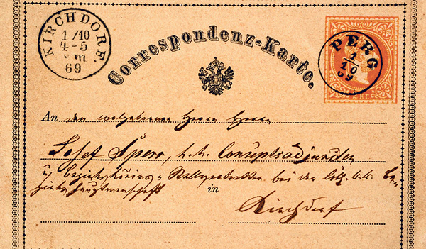 Die erste Postkarte der Welt wurde am 1. Oktober 1869 von Perg bei Linz nach Kirchdorf versendet.