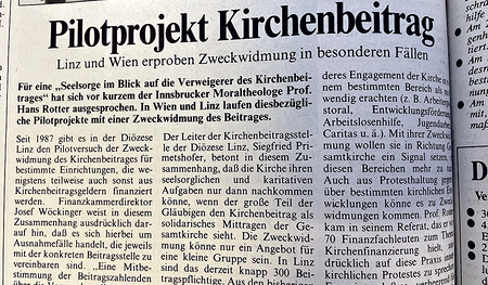 Vor 35 Jahren berichtete die Kirchenzeitung über die Zweckwidmung des Kirchenbeitrags.  
