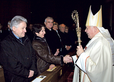 Aicherns 25-jähriges Bischofsjubiläum 2007 mit LH Josef Pühringer, Nationalratspräsidentin Barbara Prammer und dem Linzer Bürgermeister Franz Dobusch.  