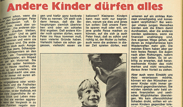 Anno 1975. Eltern kennen diesen Ausspruch, die Kinder von heute jammern noch immer wie vor 45 Jahren.  