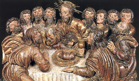 Letztes Abendmahl, Gordian Guckh-Werkstatt (tätig 1506–1538/45), Lindenholz, alte Fassung, Linz, Schlossmuseum