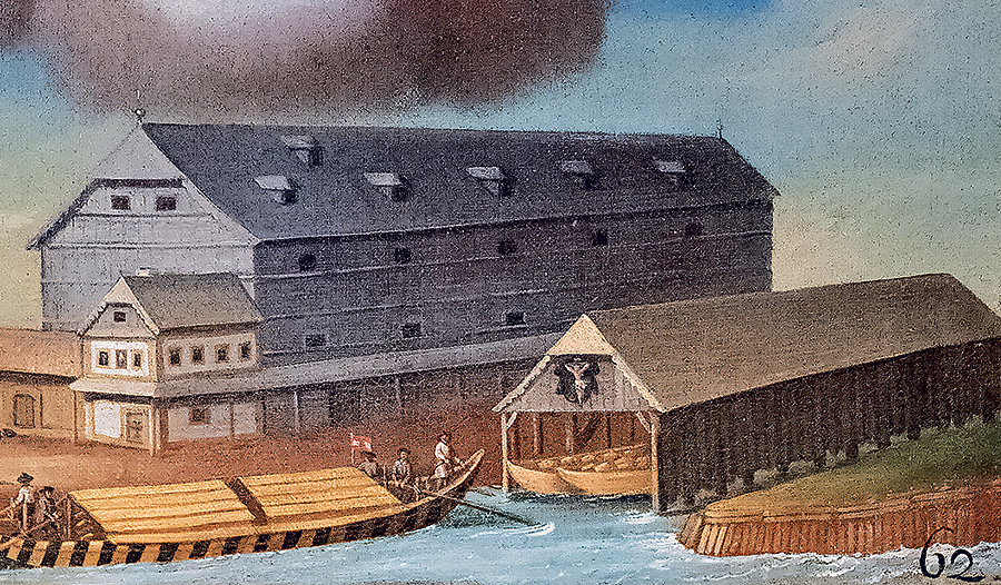 Das Votivbild von 1762, das sich vermutlich in der Maria-Anger-Kirche befand, zeigt den Ennser Salzhafen. 