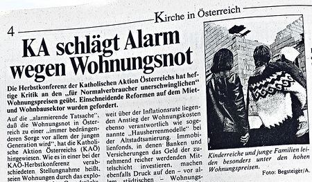 Vor 35 Jahren  beschäftigte die Kirchenzeitung das Thema Wohnungsnot.  