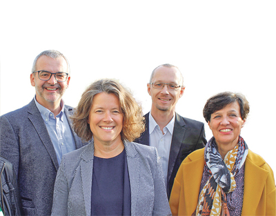 Pfarrgemeinde-Team im Pastoralamt Linz: Bruno Fröhlich (Seelsorgeteam Referent), Beate Schlager-Stemmer (PGR-Referentin), Reinhard Wimmer (Seelsorgeteam-Referent) und Monika Heilmann (Abteilungsleiterin Pfarrgemeinde und Spiritualität)