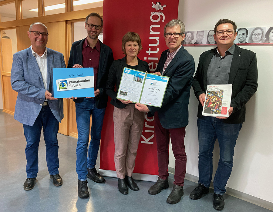 vlnr: Reinhold Hofstetter, Norbert Rainer (GF Klimabündnis OÖ), Birgit Kubik, Georg Spiekermann (Klimabündnis OÖ), Heinz Niederleitner 