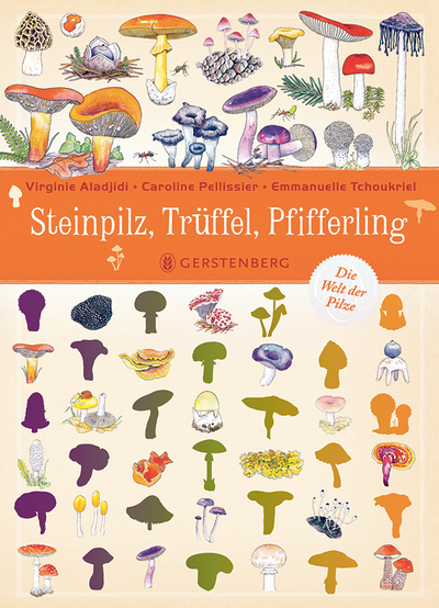 Buchtipp zum Schwammerlsuchen für Kinder: Virginie Aladjidi, Caroline Pellissier, Emmanuelle Tchoukriel: Steinpilz, Trüffel, Pfifferling. Die Welt der Pilze, Gerstenberg 2025,  € 18,–, ab 6 Jahren