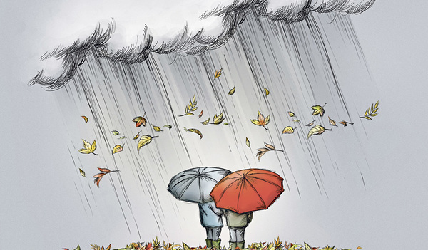 Mit dem Sturm kommt oft auch Regen. Da heißt es, den Schirm besonders gut festzuhalten. 