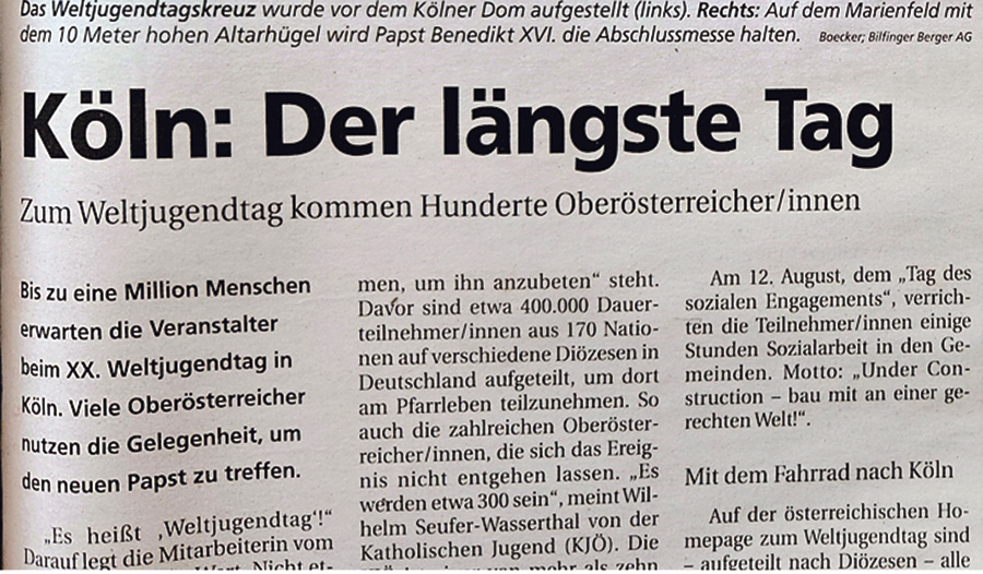 Vor 20 Jahren fand der Weltjugendtag in Köln statt. 