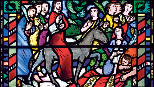 Einzug in Jerusalem – Glasfenster in St. Etheldreda in London.   