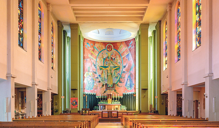 Max Weiler, Christus als König, Fresko, 1951, Linz, Friedenskirche.    