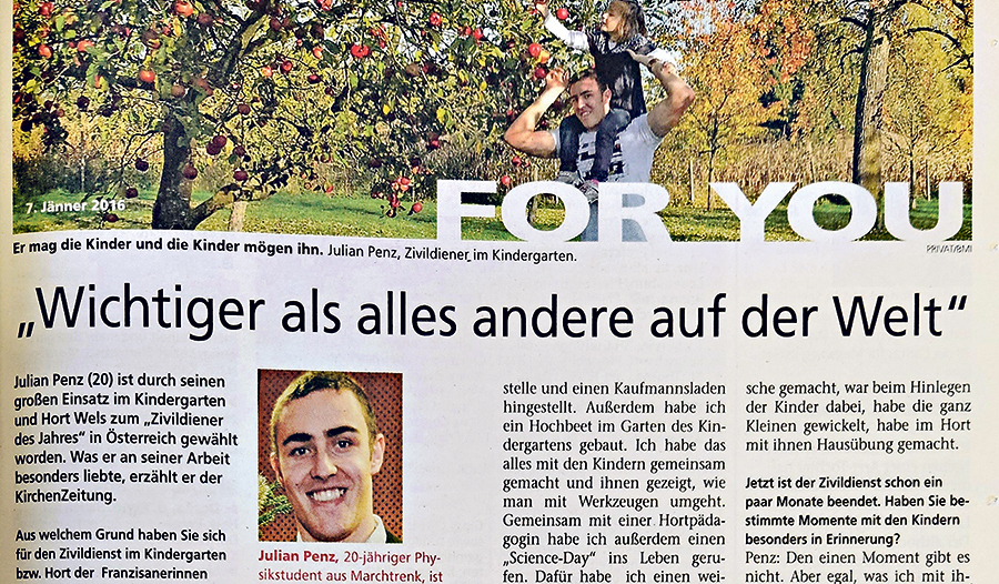 Julian Penz liebte seinen Zivildienst in Kindergarten und Hort.  