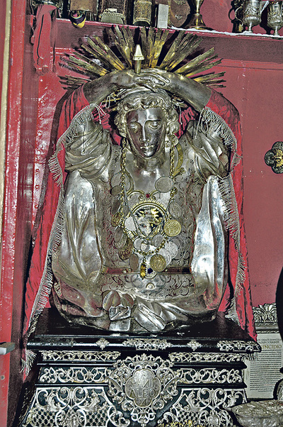 „sprechendes Reliquiar“, hl. Pantaleon in St. Pantaleon (1731) 