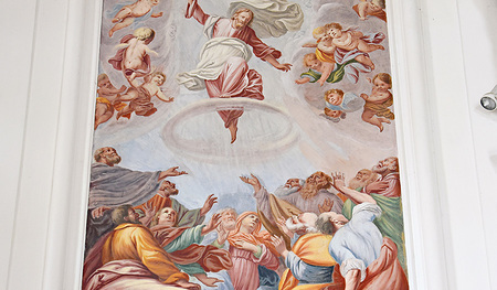 Segnend in den Himmel: Giacomo Antonio Mazza (tätig um 1675/1700) schuf die Himmelfahrt Christi im Jahr 1696 für die damalige Stiftskirche Baumgartenberg.