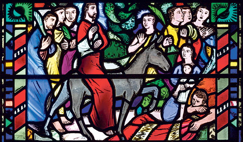 Einzug in Jerusalem – Glasfenster in St. Etheldreda in London.   