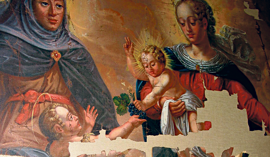 Gemälde mit Schadstellen, kostbares Glasfenster: In den Praxismodulen werden Fallbeispiele besprochen und Tipps für adäquate Pflege gegeben.   