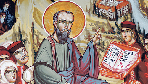 Der hl. Apostel Paulus als Lehrer Dalmatiens; serbisch-orthodoxes Kloster im Nationalpark Krka, Kroatien.   
