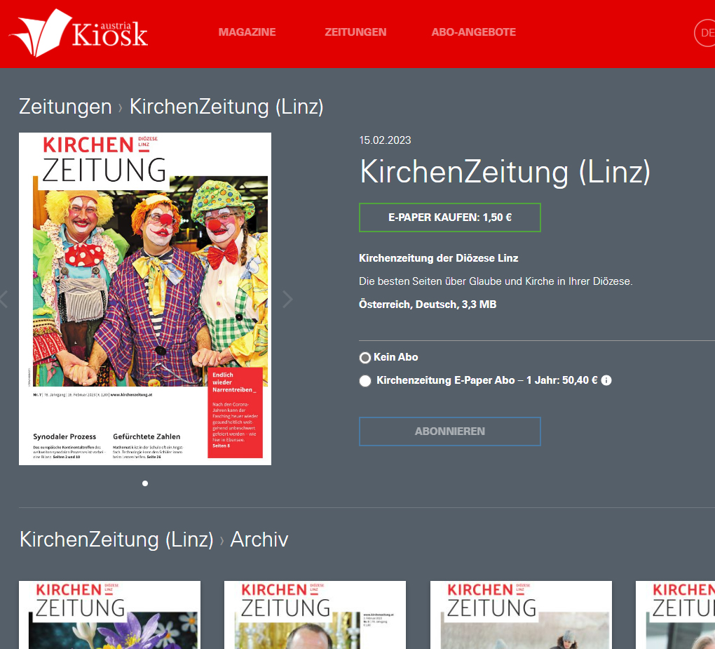 Kirchenzeitung im Austria Kiosk einzeln als ePaper bestellen