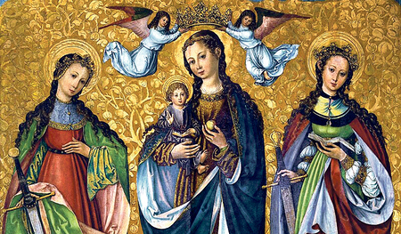 Die Gottesmutter mit dem Kind und den hl. Perpetua (rechts) und hl. Felizitas (links)