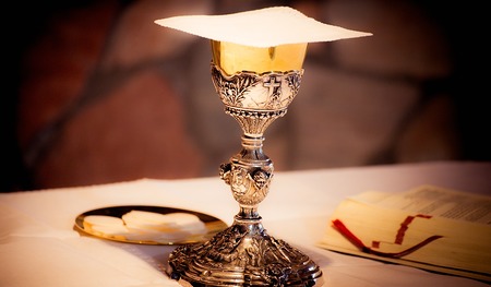 Als einen Teil des Buches wird auch die Eucharistiefeier im katholischen Gottesdienst behandelt; Symbolbild