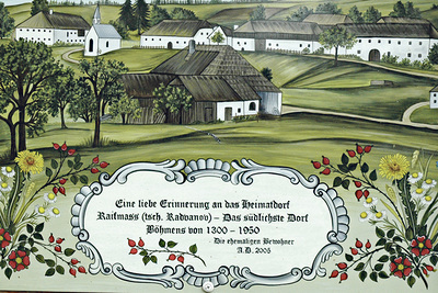 Gleich nach der Grenze erinnert dieses Schild  an Radvanov, das einst südlichste Dorf Böhmens. Es wurde 1950 dem Erdboden gleichgemacht.