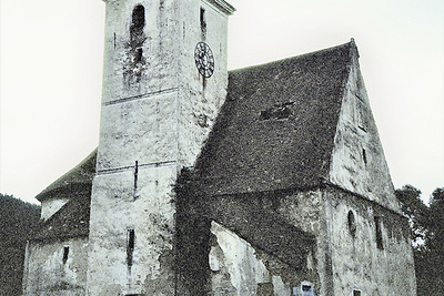 Kirche in Cetviny/Zettwing als Ruine, 1990