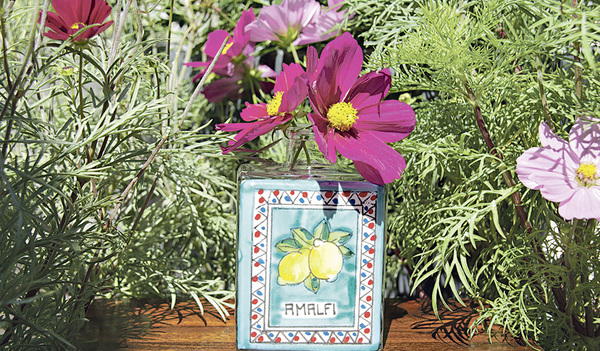 Die kleine Flasche aus Amalfi dient nun als Vase.