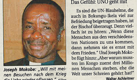 Artikel über einen Bischof, der Friedensstifter sein wollte.    kiz/archiv