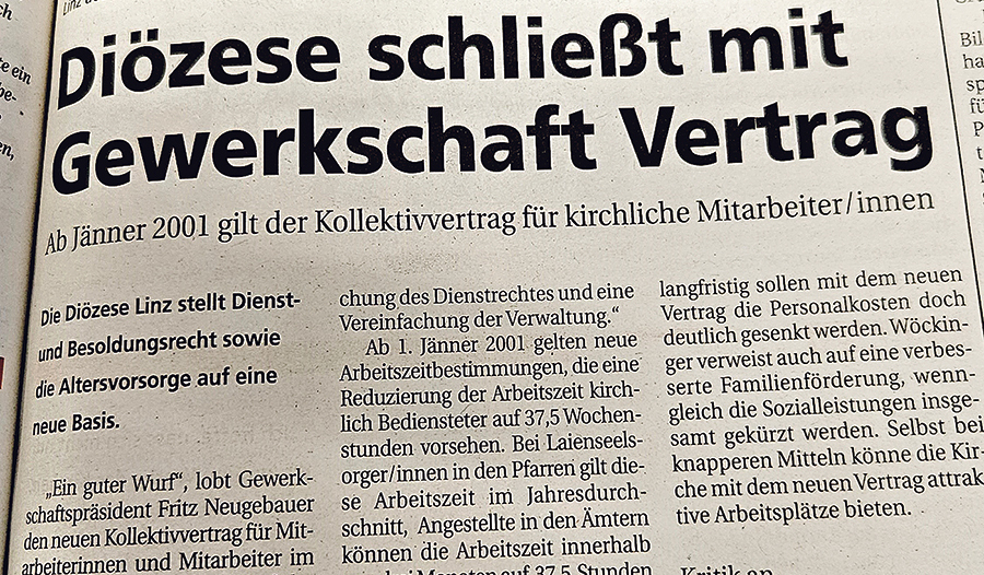 Vor 25 Jahren: neuer Kollektivvertrag für die Diözese Linz.  