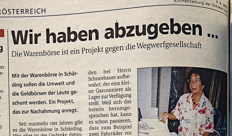 Thema vor 25 Jahren: Die Warenbörse der Pfarre Schärding. 