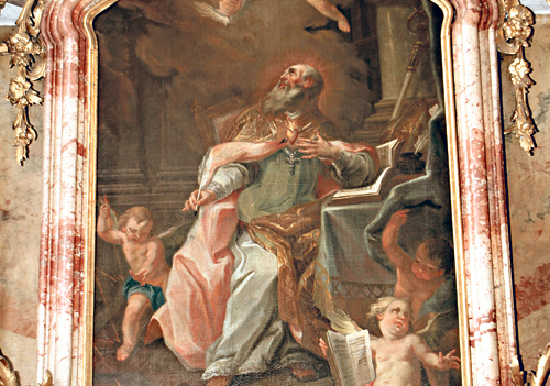 Der heilige Augustinus auf einem Gemälde in der Reicherberger Stiftskirche. 