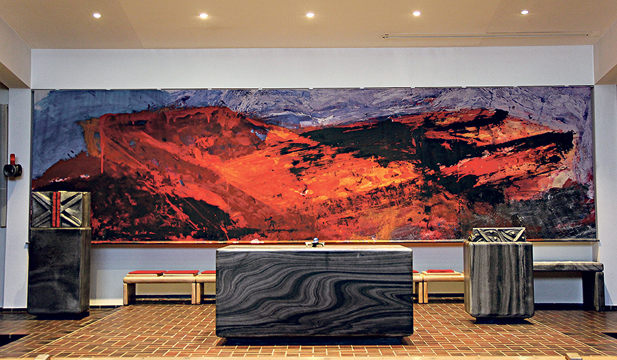 Fastentuch von Maria Moser, die Künstlerin lebt in Frankenburg und in Wien.  