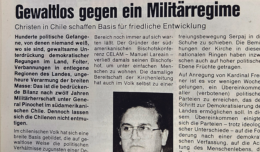 Vor 40 Jahren Thema: gewaltloser Widerstand in Chile.  