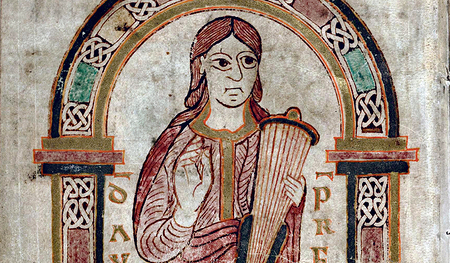 König David, Psalter von Montpellier, Mondsee, vor 788, Montpellier, Bibliothèque Interuniversitäire Médicine.   
