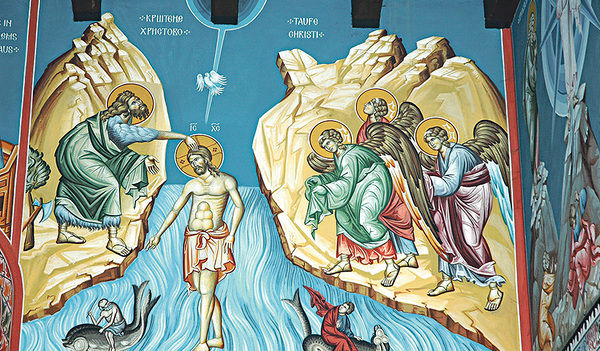 Darstellung der Taufe Jesu in der serbisch-orthodoxen Kirche in Linz (ehemalige Hafenkirche); die Orthodoxie feiert das Fest der Taufe Jesu am 19. Jänner 2023. Es gehört zu ihren wichtigsten Festen.   
